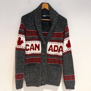 Bluenotes Woman Gray Shawl Collar Cowichan Style Canada Cardigan Sweater Size M